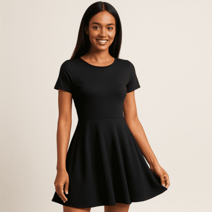 Midnight Grace – Casual Cotton Edition | Black Cotton Fit & Flare Dress for Women